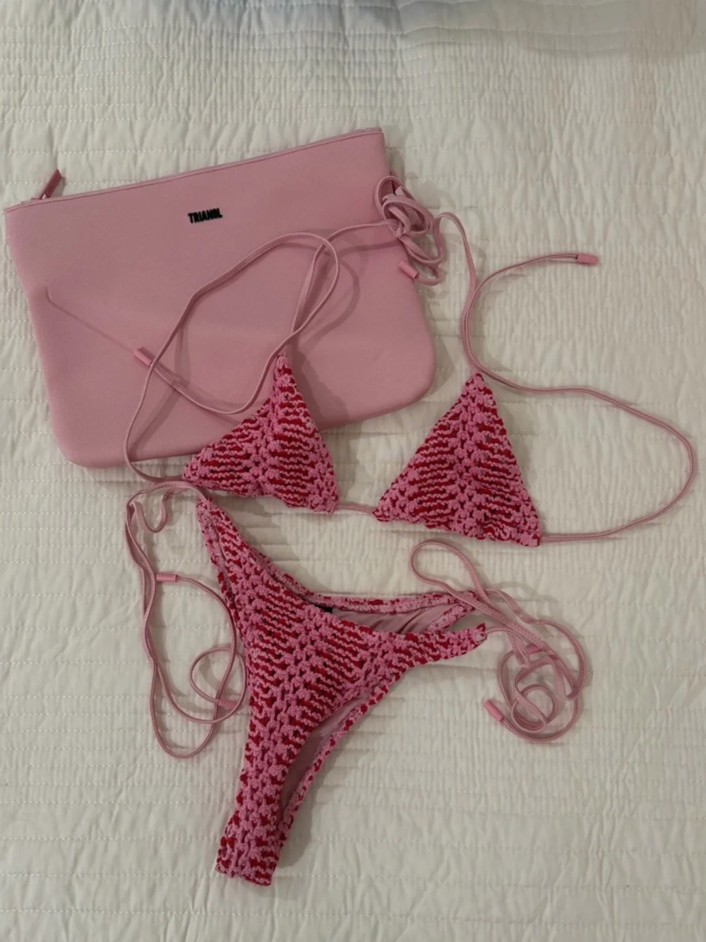 triangl swimwear Pink Crochet Triangle String Bikini